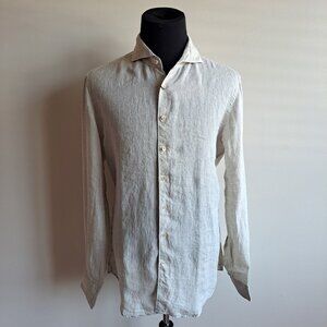NEW Stenstroms Button Down Slimline 100% Linen Beige Dress Shirt Size XL